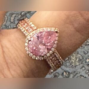 3.71CTW Pink And White Diamond Simulants 18k Rose Gold over silver- Size 10